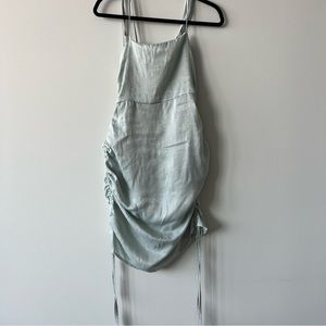 MINT BLUE GREEN SHINY CHIFFON RUCHE DRESS